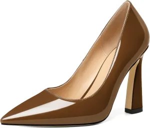 AUMOTED Women's Stilettos High Heels Close Pointed Toe Spool Slip-on Heels Pumps Patent Solid Dating Party Dress Shoes 4 Inch