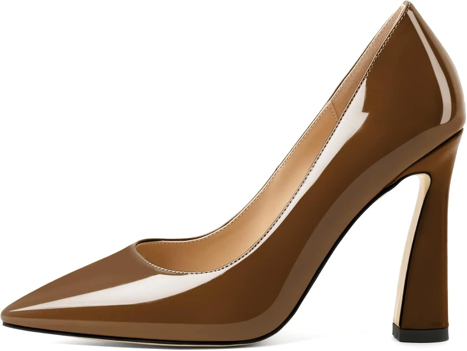 AUMOTED Women's Stilettos High Heels Close Pointed Toe Spool Slip-on Heels Pumps Patent Solid Dating Party Dress Shoes 4 Inch