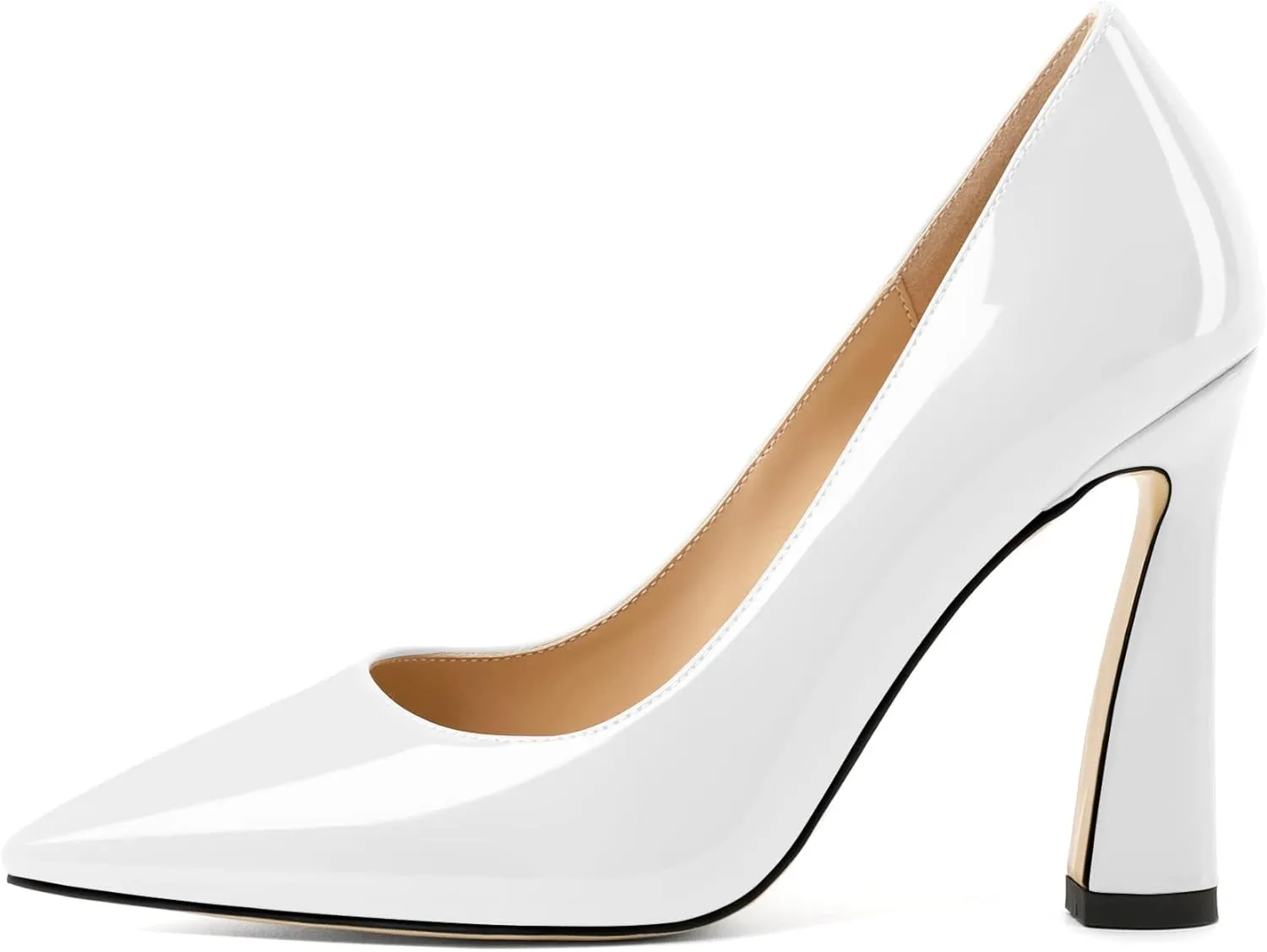 AUMOTED Women's Stilettos High Heels Close Pointed Toe Spool Slip-on Heels Pumps Patent Solid Dating Party Dress Shoes 4 Inch
