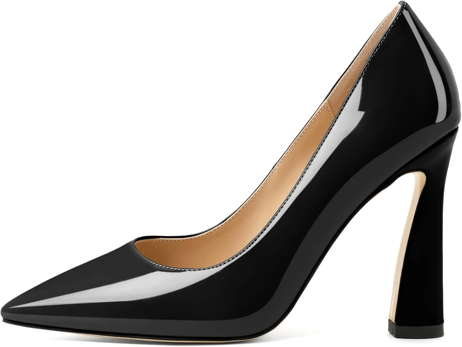 AUMOTED Women's Stilettos High Heels Close Pointed Toe Spool Slip-on Heels Pumps Patent Solid Dating Party Dress Shoes 4 Inch