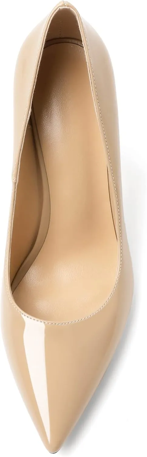 AUMOTED Women's Stilettos High Heels Close Pointed Toe Spool Slip-on Heels Pumps Patent Solid Dating Party Dress Shoes 4 Inch