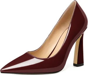 AUMOTED Women's Stilettos High Heels Close Pointed Toe Spool Slip-on Heels Pumps Patent Solid Dating Party Dress Shoes 4 Inch