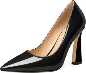 AUMOTED Women's Stilettos High Heels Close Pointed Toe Spool Slip-on Heels Pumps Patent Solid Dating Party Dress Shoes 4 Inch