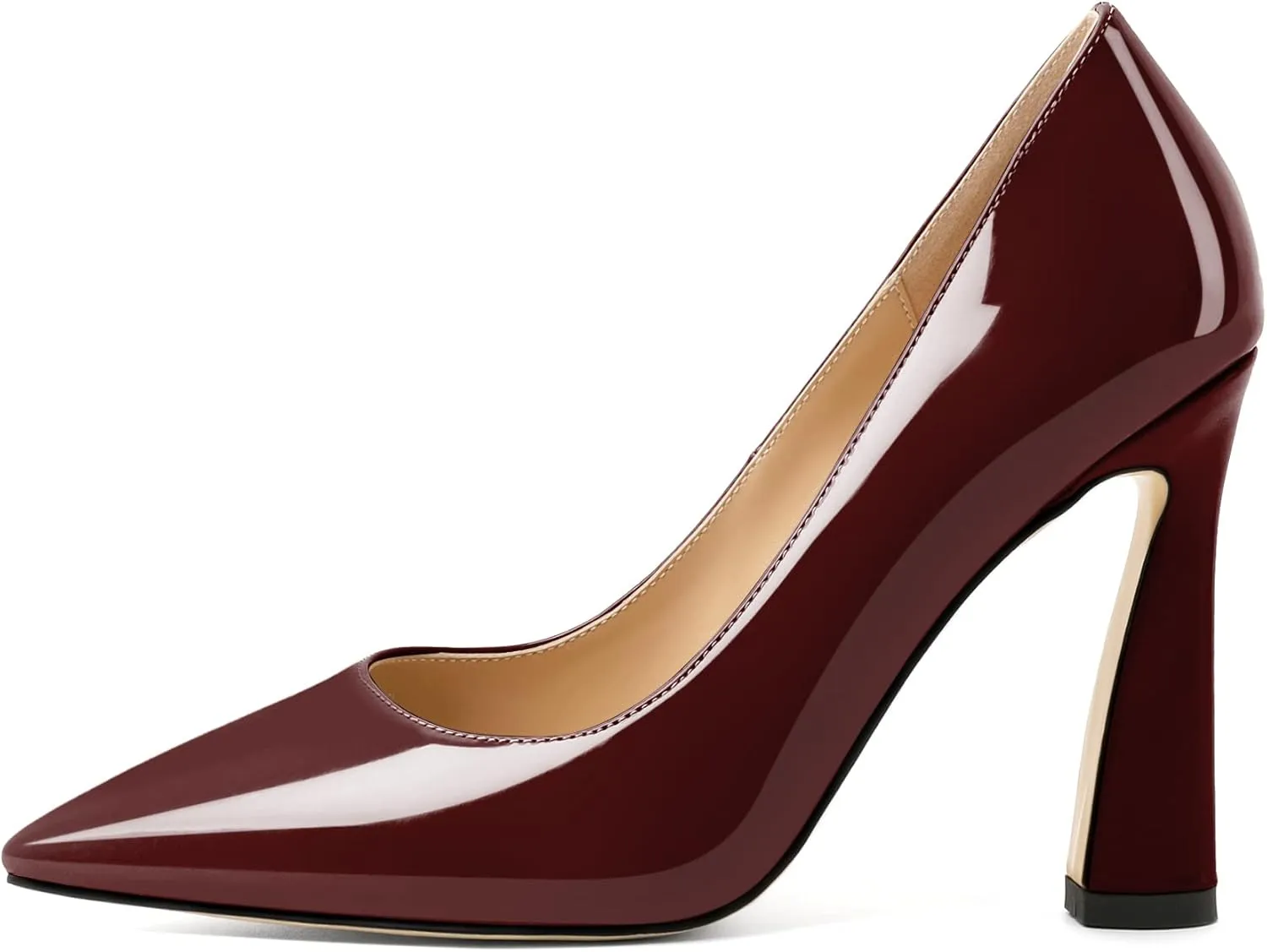 AUMOTED Women's Stilettos High Heels Close Pointed Toe Spool Slip-on Heels Pumps Patent Solid Dating Party Dress Shoes 4 Inch