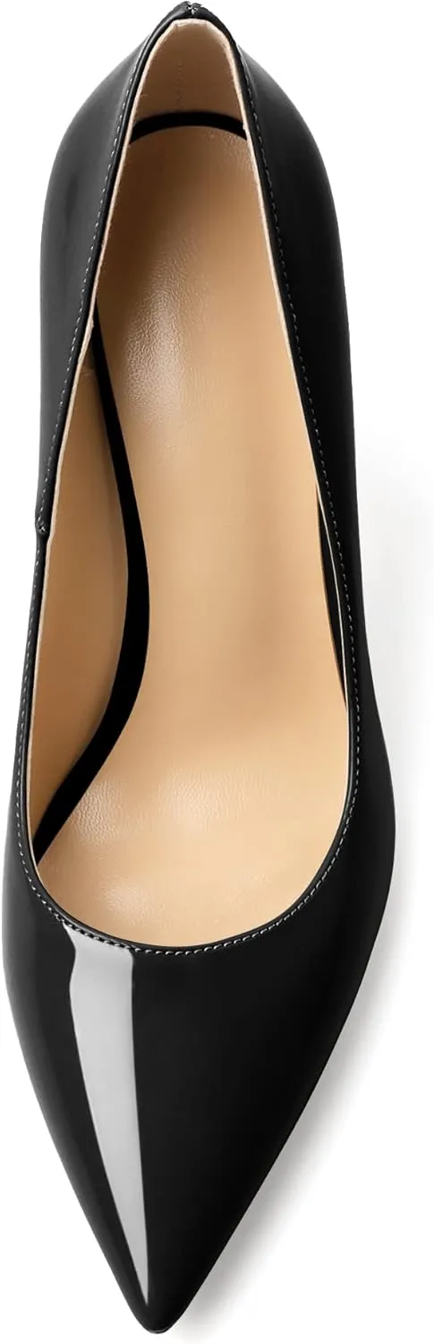 AUMOTED Women's Stilettos High Heels Close Pointed Toe Spool Slip-on Heels Pumps Patent Solid Dating Party Dress Shoes 4 Inch