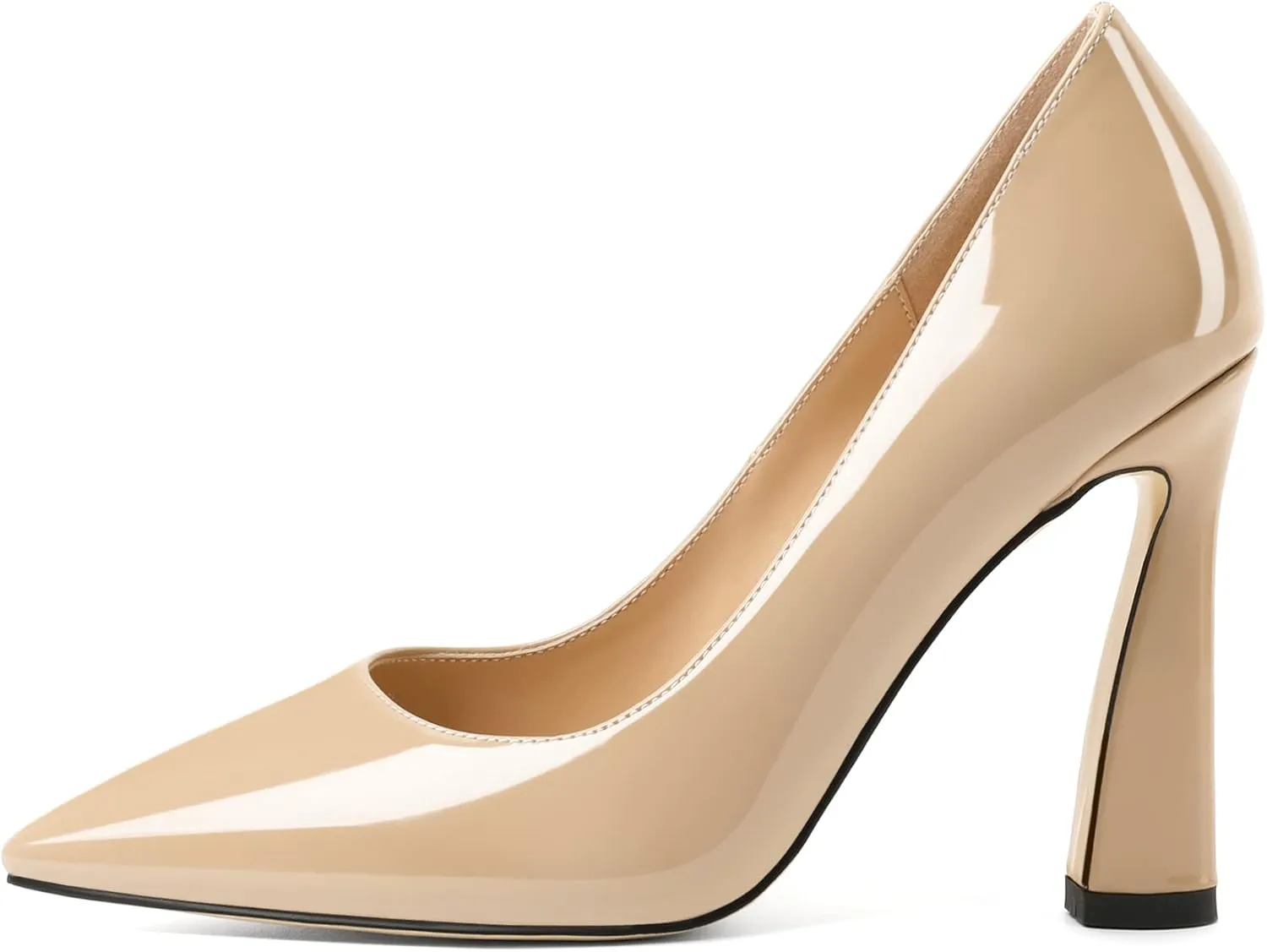 AUMOTED Women's Stilettos High Heels Close Pointed Toe Spool Slip-on Heels Pumps Patent Solid Dating Party Dress Shoes 4 Inch