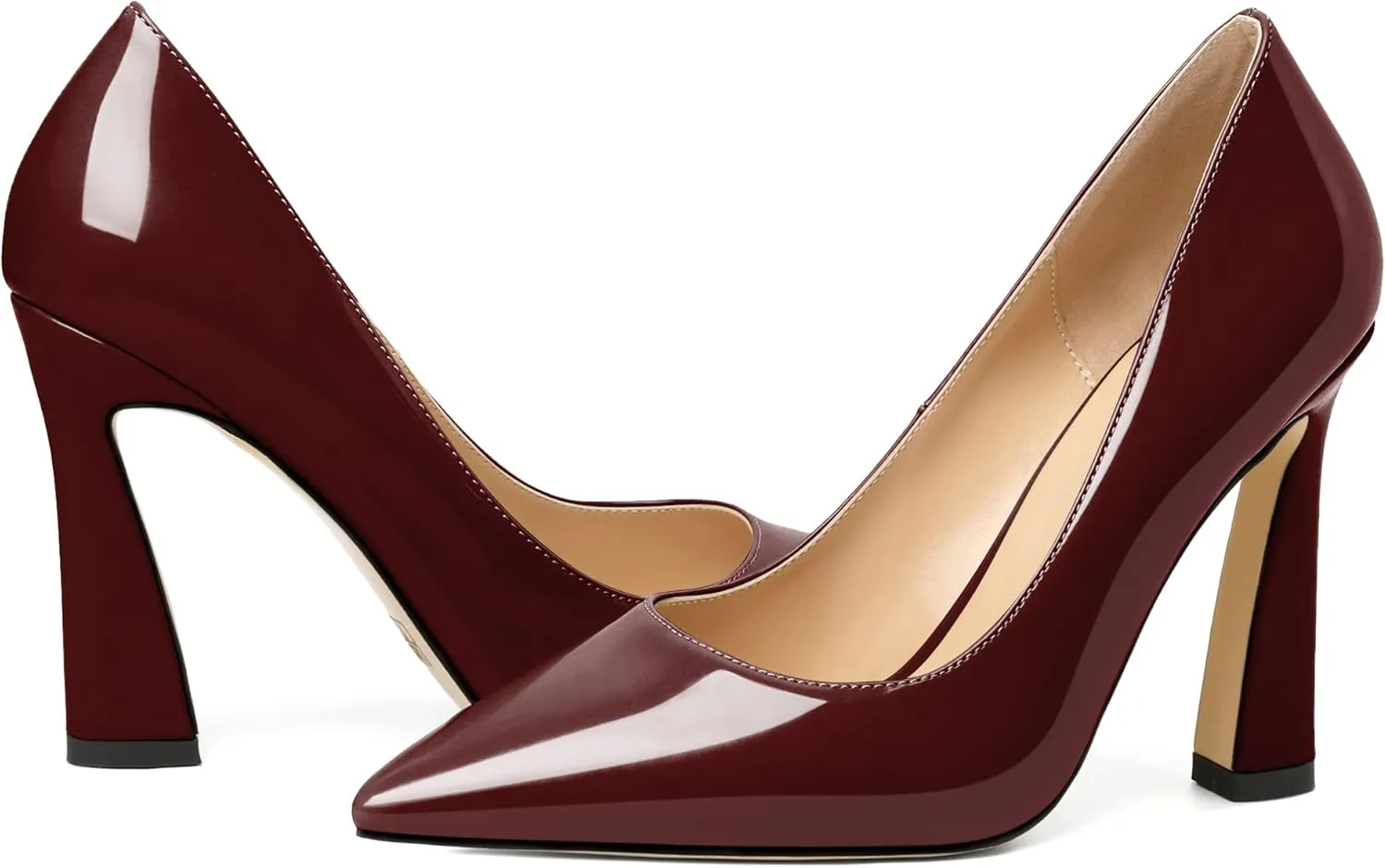AUMOTED Women's Stilettos High Heels Close Pointed Toe Spool Slip-on Heels Pumps Patent Solid Dating Party Dress Shoes 4 Inch