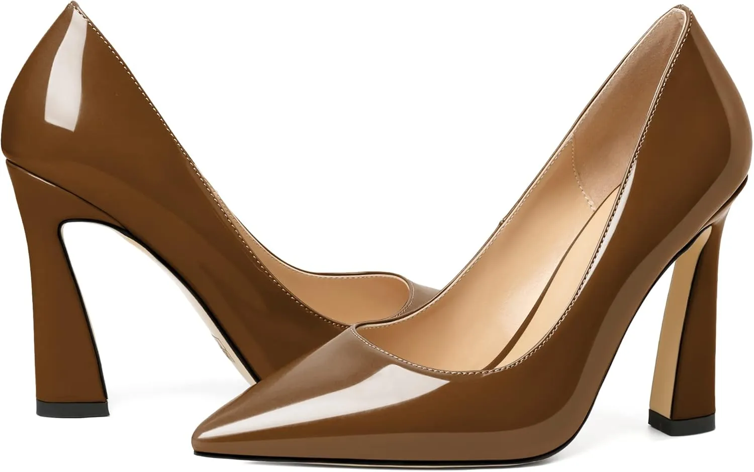 AUMOTED Women's Stilettos High Heels Close Pointed Toe Spool Slip-on Heels Pumps Patent Solid Dating Party Dress Shoes 4 Inch