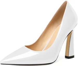 AUMOTED Women's Stilettos High Heels Close Pointed Toe Spool Slip-on Heels Pumps Patent Solid Dating Party Dress Shoes 4 Inch