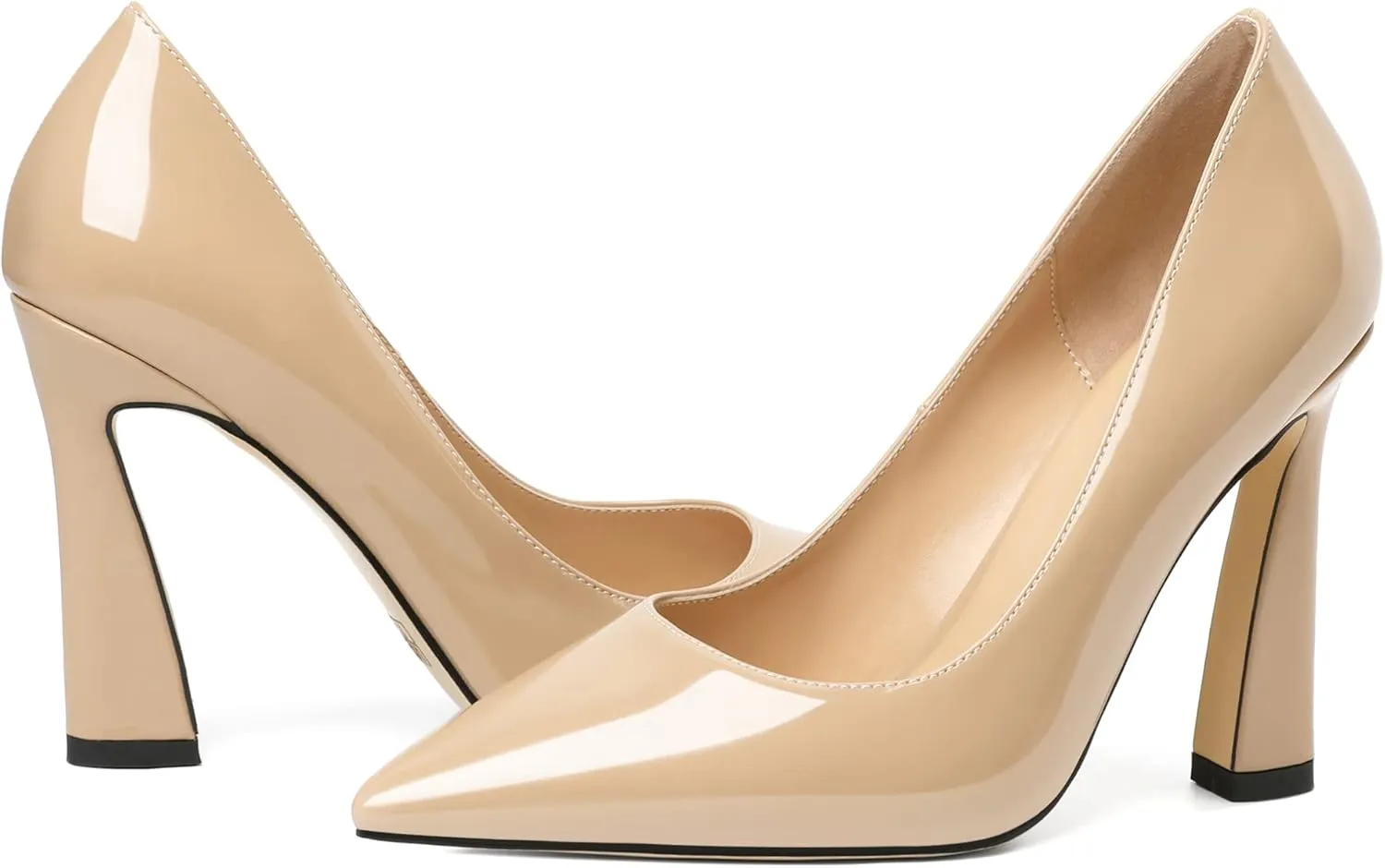 AUMOTED Women's Stilettos High Heels Close Pointed Toe Spool Slip-on Heels Pumps Patent Solid Dating Party Dress Shoes 4 Inch