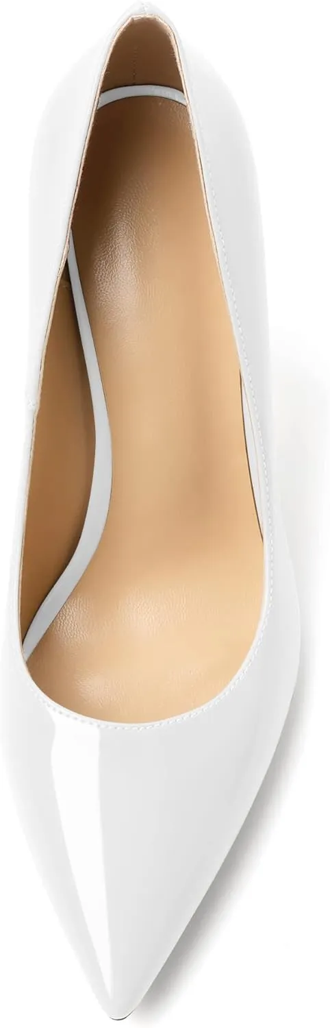 AUMOTED Women's Stilettos High Heels Close Pointed Toe Spool Slip-on Heels Pumps Patent Solid Dating Party Dress Shoes 4 Inch