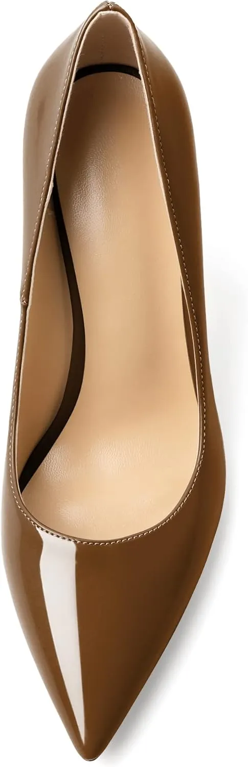 AUMOTED Women's Stilettos High Heels Close Pointed Toe Spool Slip-on Heels Pumps Patent Solid Dating Party Dress Shoes 4 Inch