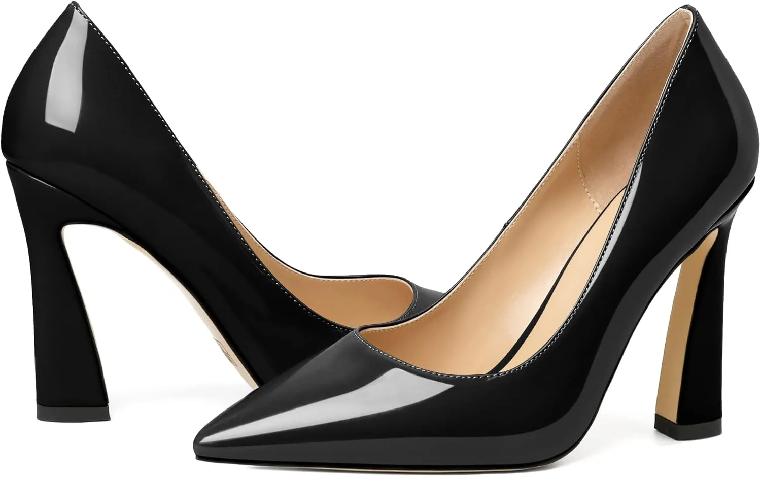 AUMOTED Women's Stilettos High Heels Close Pointed Toe Spool Slip-on Heels Pumps Patent Solid Dating Party Dress Shoes 4 Inch