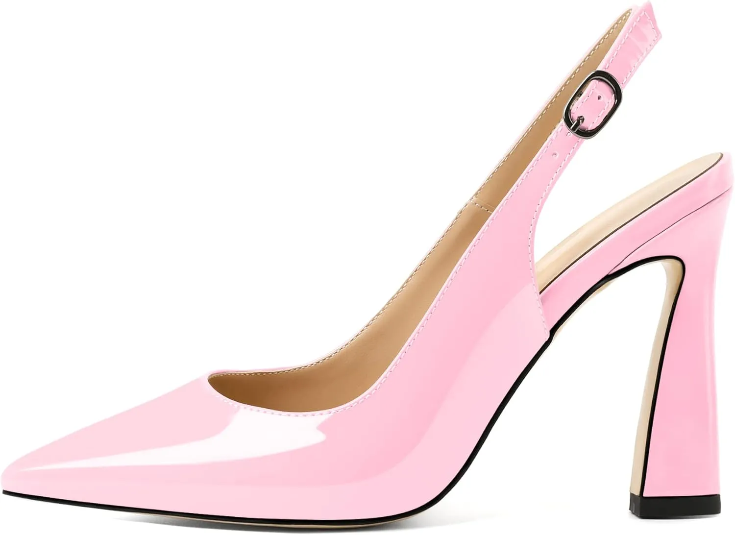 AUMOTED Women's Stilettos High Heels Slingback Pumps Close Pointed Toe Spool Heels Patent Solid Dating Party Dress Shoes 4 Inch