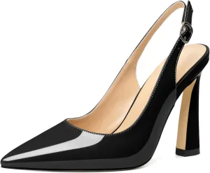 AUMOTED Women's Stilettos High Heels Slingback Pumps Close Pointed Toe Spool Heels Patent Solid Dating Party Dress Shoes 4 Inch