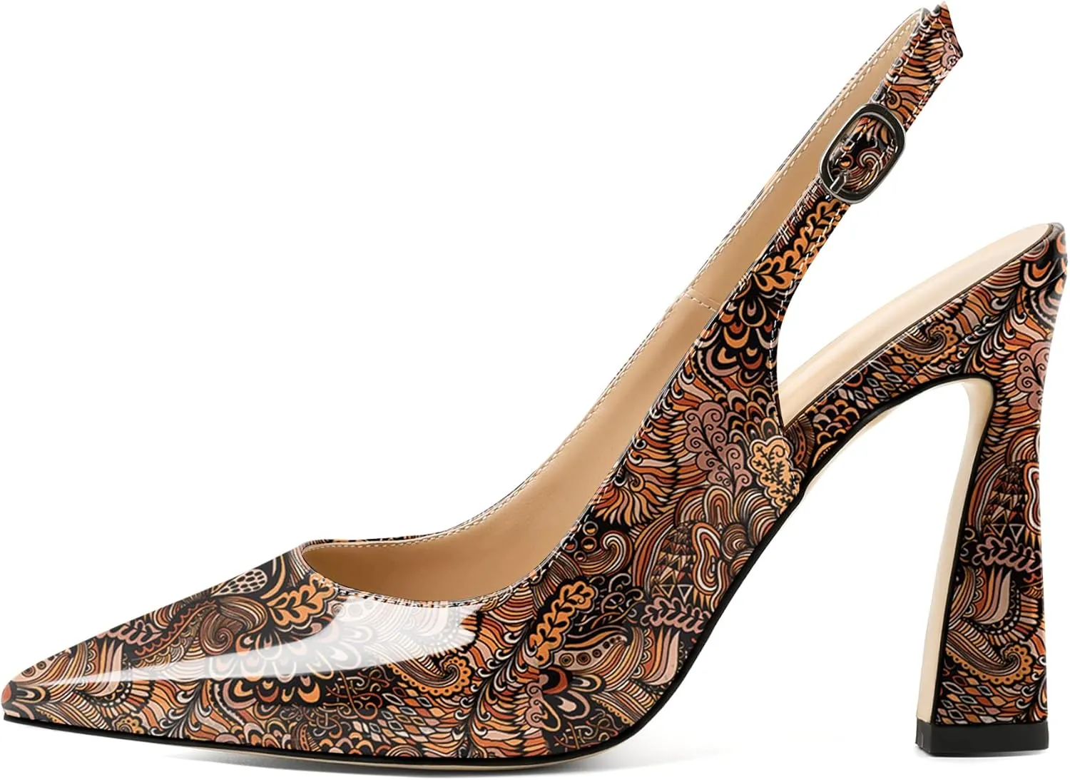 AUMOTED Women's Stilettos High Heels Slingback Pumps Close Pointed Toe Spool Heels Patent Solid Dating Party Dress Shoes 4 Inch