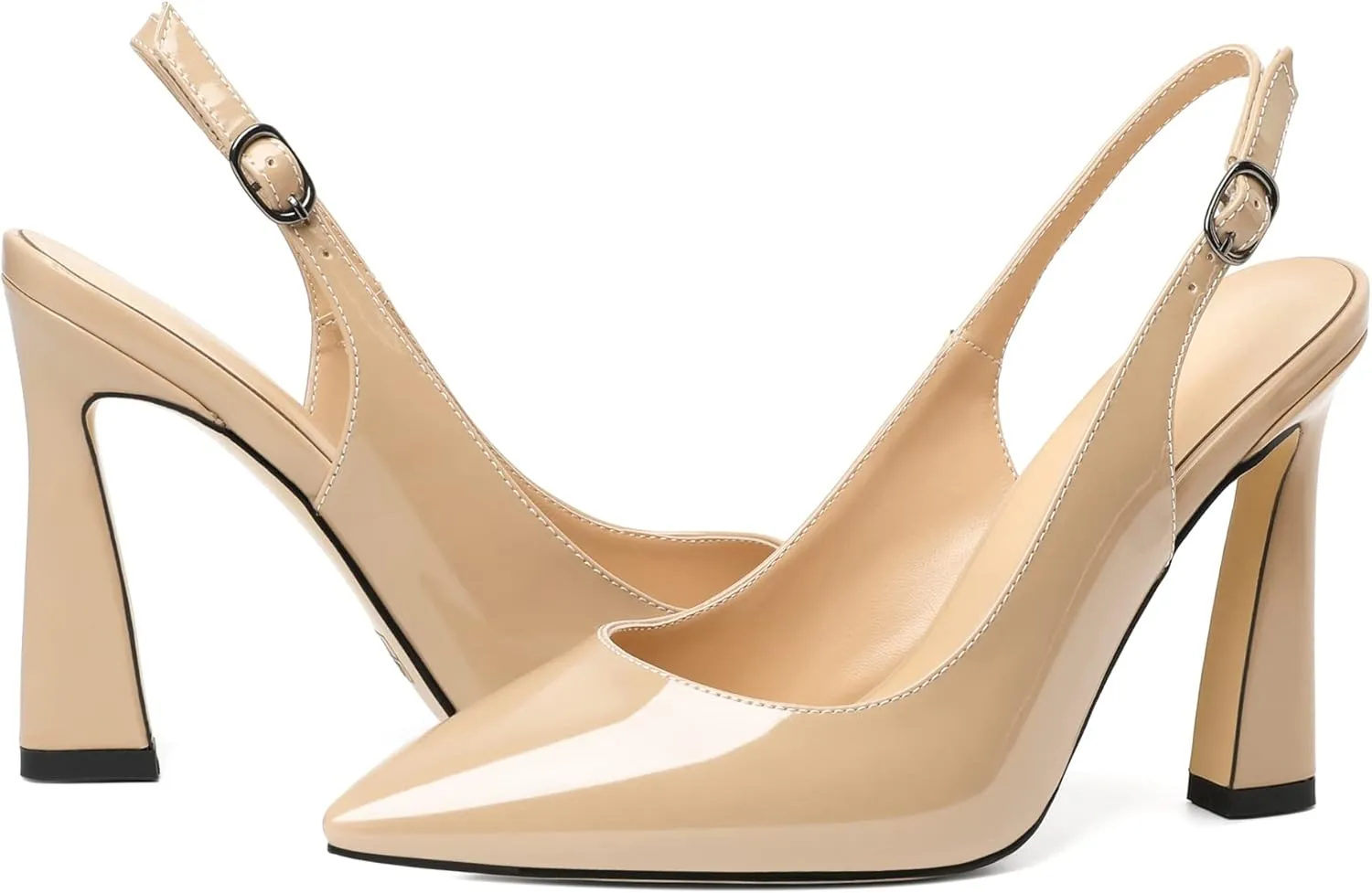 AUMOTED Women's Stilettos High Heels Slingback Pumps Close Pointed Toe Spool Heels Patent Solid Dating Party Dress Shoes 4 Inch
