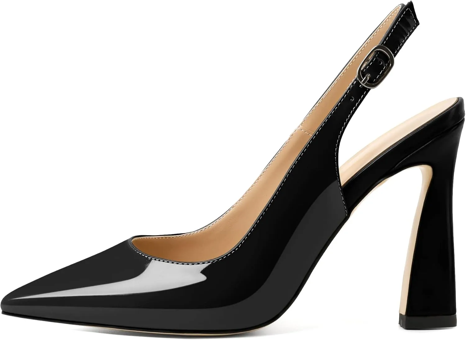 AUMOTED Women's Stilettos High Heels Slingback Pumps Close Pointed Toe Spool Heels Patent Solid Dating Party Dress Shoes 4 Inch