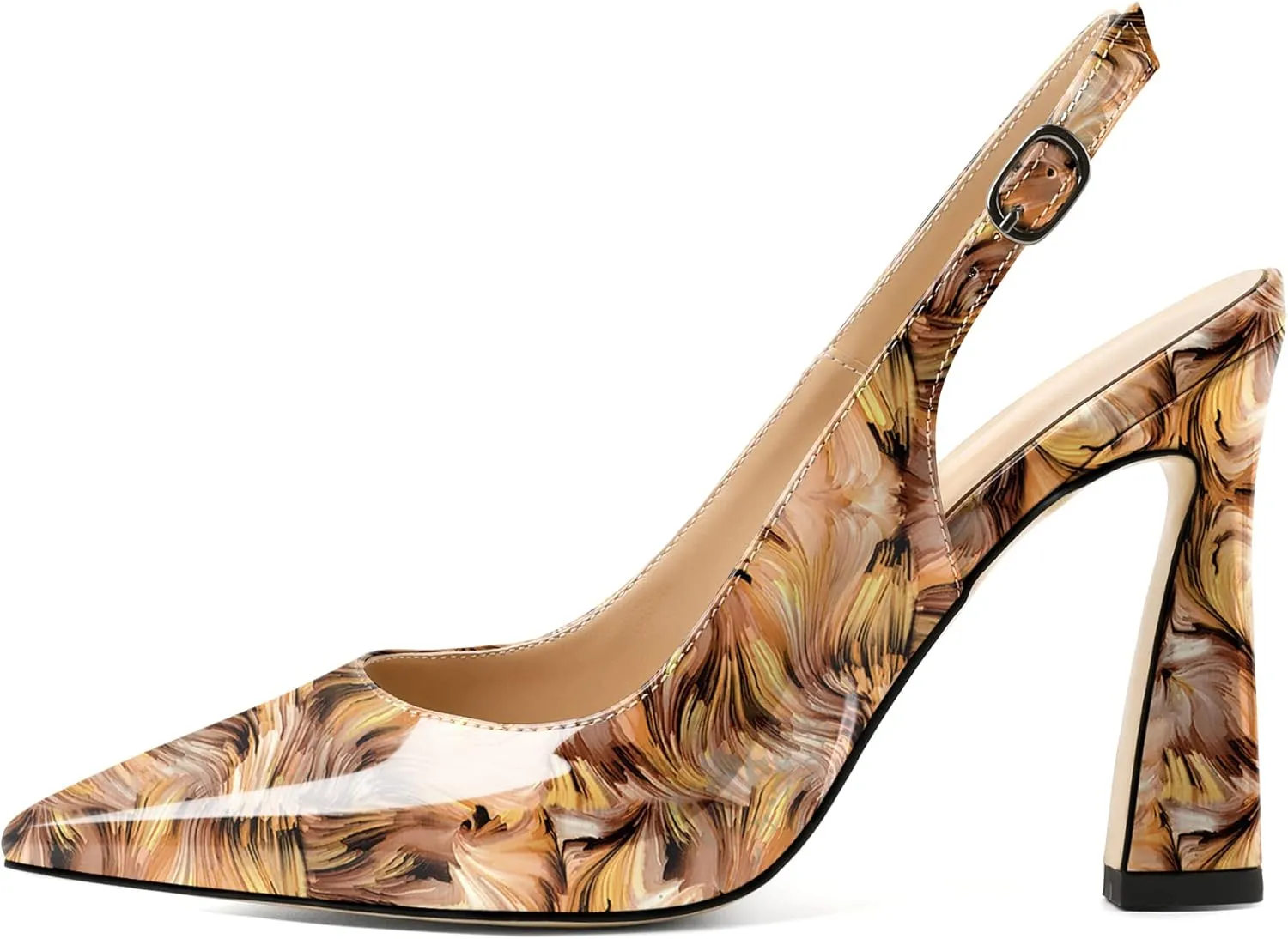 AUMOTED Women's Stilettos High Heels Slingback Pumps Close Pointed Toe Spool Heels Patent Solid Dating Party Dress Shoes 4 Inch