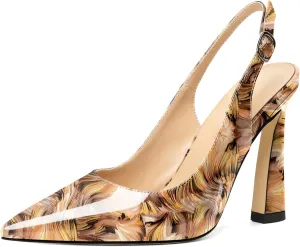 AUMOTED Women's Stilettos High Heels Slingback Pumps Close Pointed Toe Spool Heels Patent Solid Dating Party Dress Shoes 4 Inch