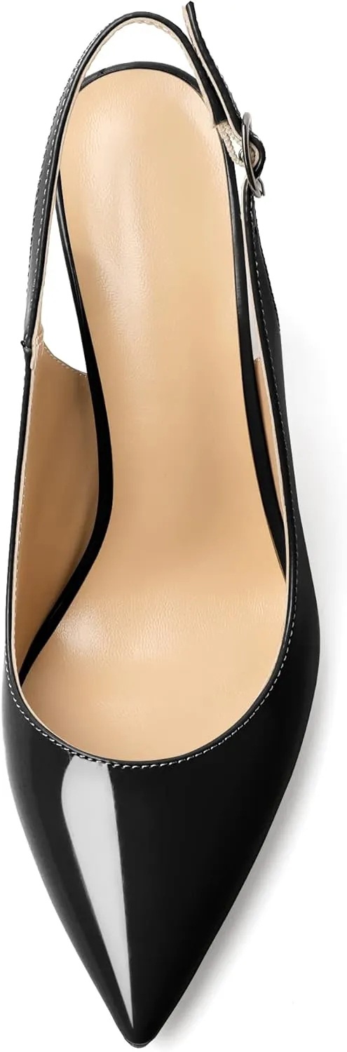 AUMOTED Women's Stilettos High Heels Slingback Pumps Close Pointed Toe Spool Heels Patent Solid Dating Party Dress Shoes 4 Inch