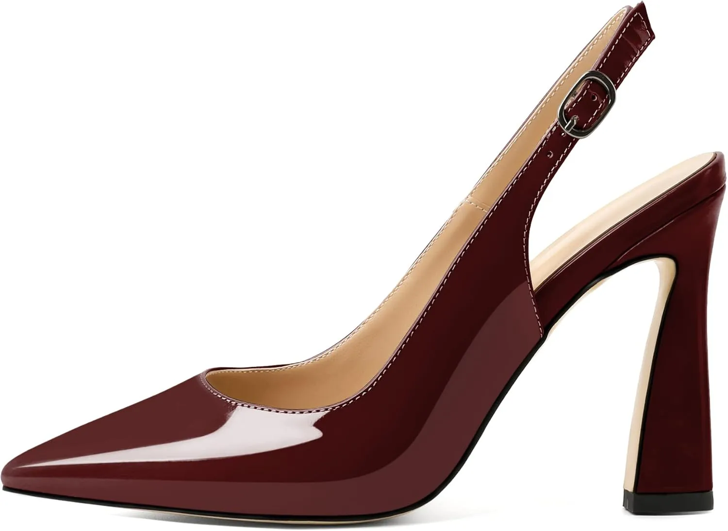AUMOTED Women's Stilettos High Heels Slingback Pumps Close Pointed Toe Spool Heels Patent Solid Dating Party Dress Shoes 4 Inch