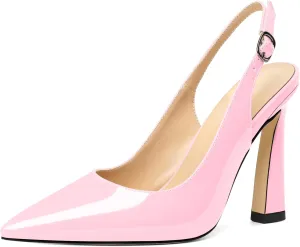 AUMOTED Women's Stilettos High Heels Slingback Pumps Close Pointed Toe Spool Heels Patent Solid Dating Party Dress Shoes 4 Inch