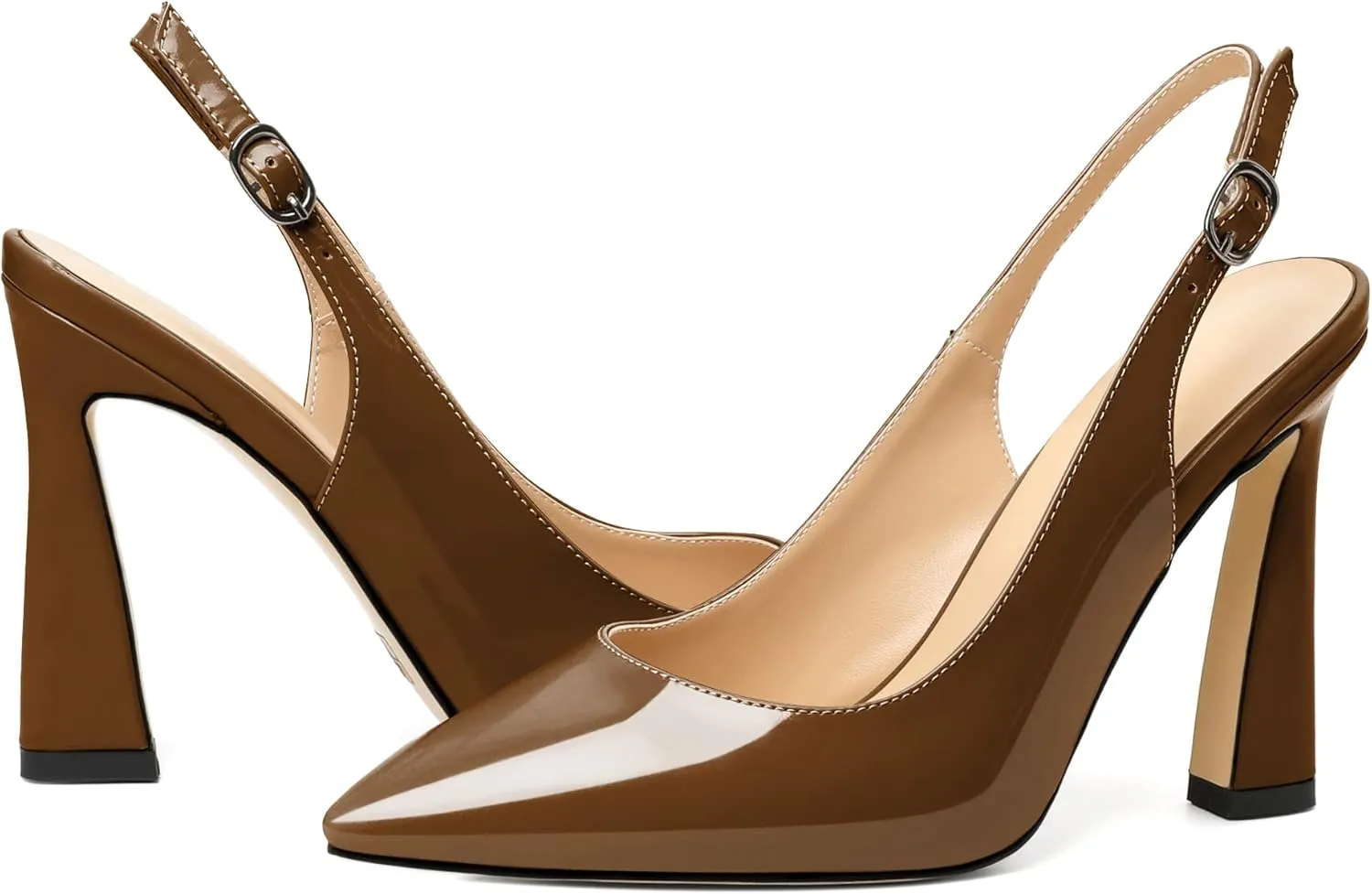AUMOTED Women's Stilettos High Heels Slingback Pumps Close Pointed Toe Spool Heels Patent Solid Dating Party Dress Shoes 4 Inch