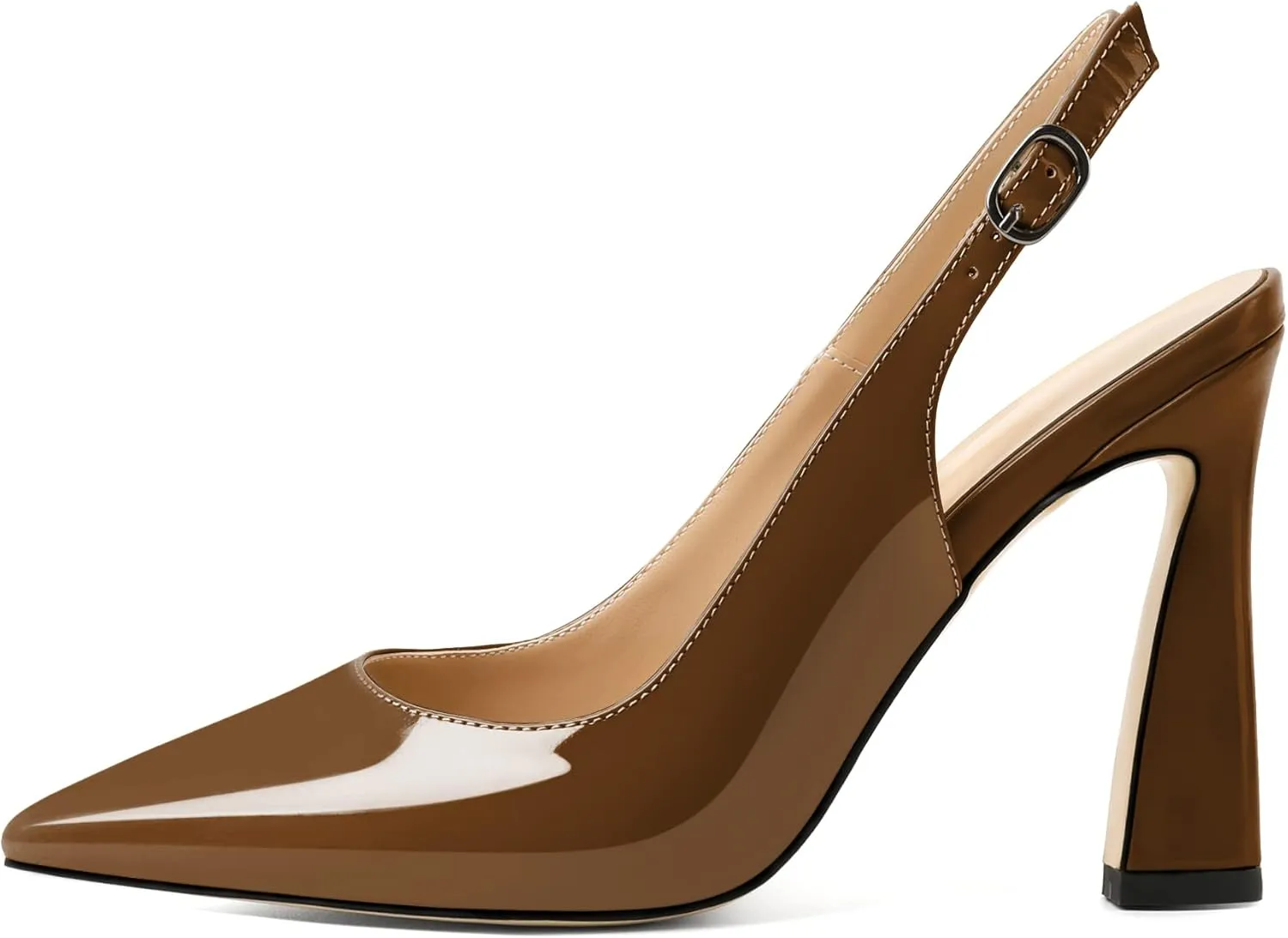 AUMOTED Women's Stilettos High Heels Slingback Pumps Close Pointed Toe Spool Heels Patent Solid Dating Party Dress Shoes 4 Inch