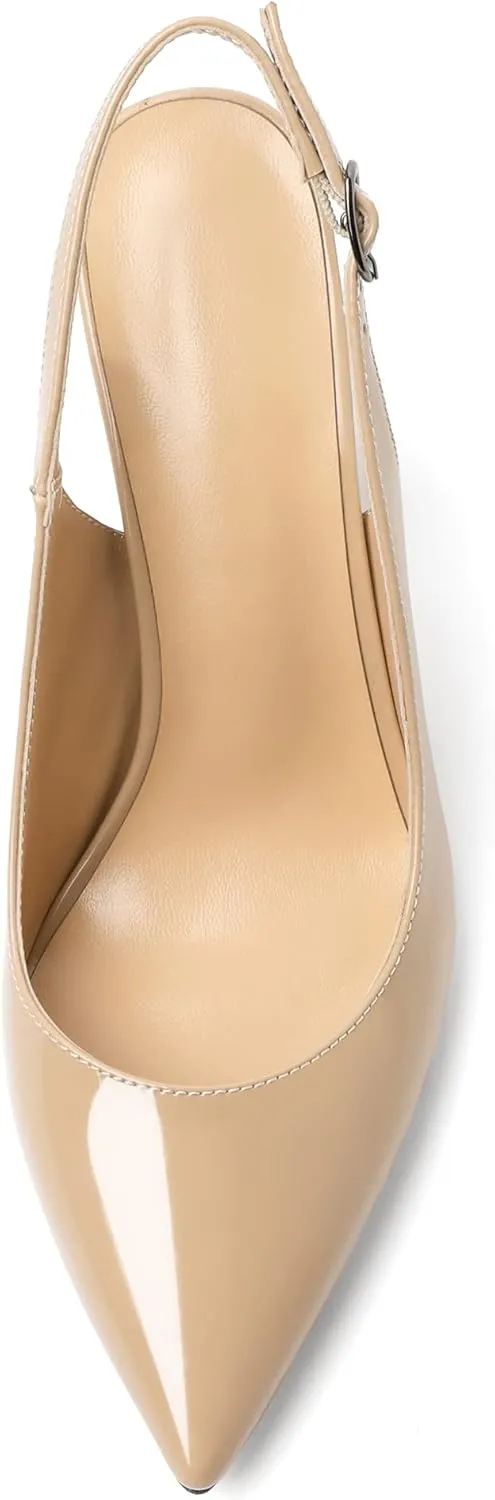 AUMOTED Women's Stilettos High Heels Slingback Pumps Close Pointed Toe Spool Heels Patent Solid Dating Party Dress Shoes 4 Inch