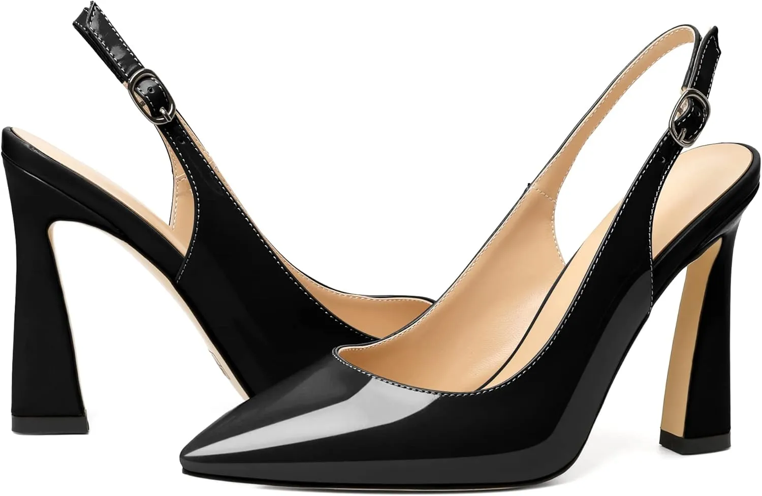 AUMOTED Women's Stilettos High Heels Slingback Pumps Close Pointed Toe Spool Heels Patent Solid Dating Party Dress Shoes 4 Inch