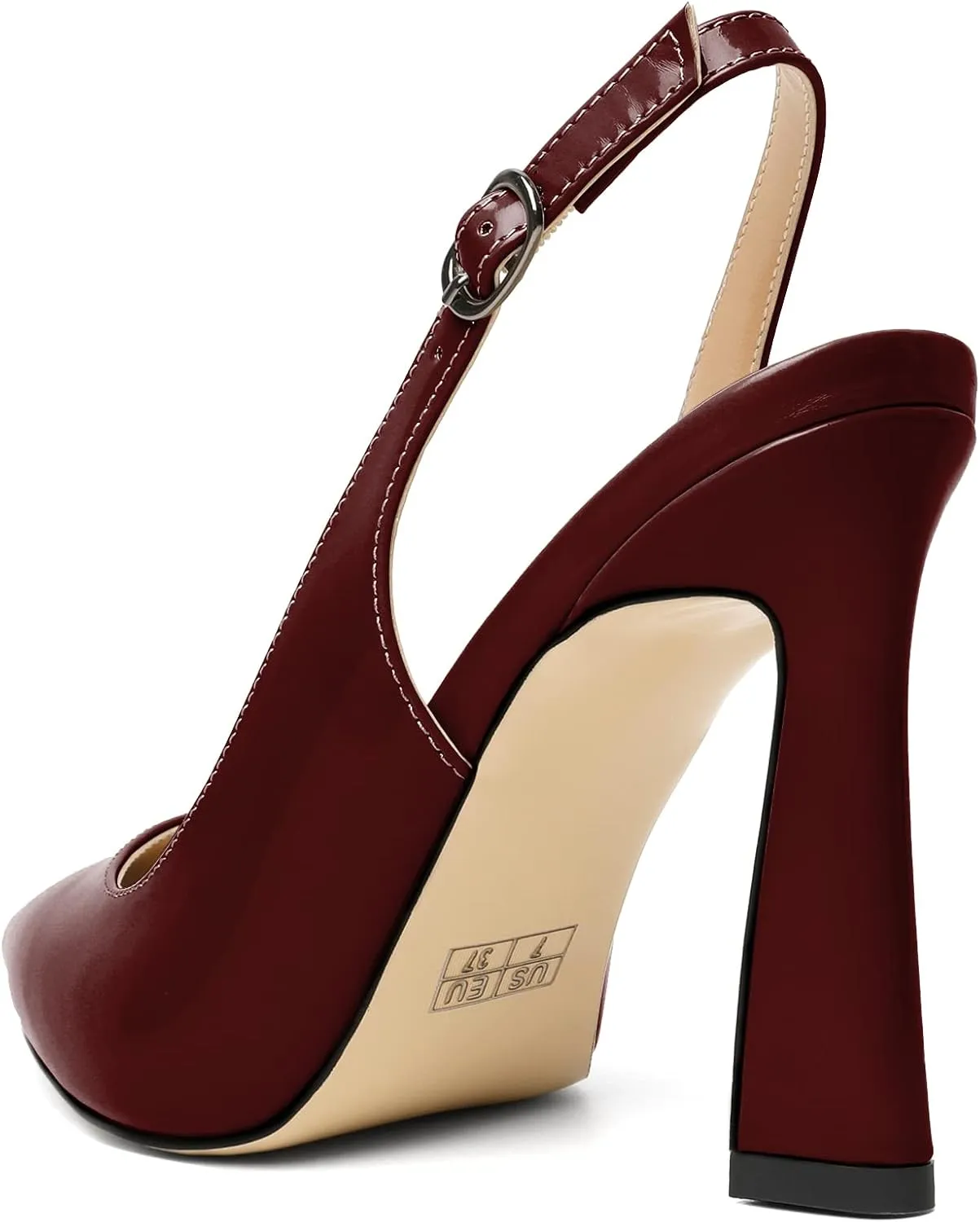 AUMOTED Women's Stilettos High Heels Slingback Pumps Close Pointed Toe Spool Heels Patent Solid Dating Party Dress Shoes 4 Inch