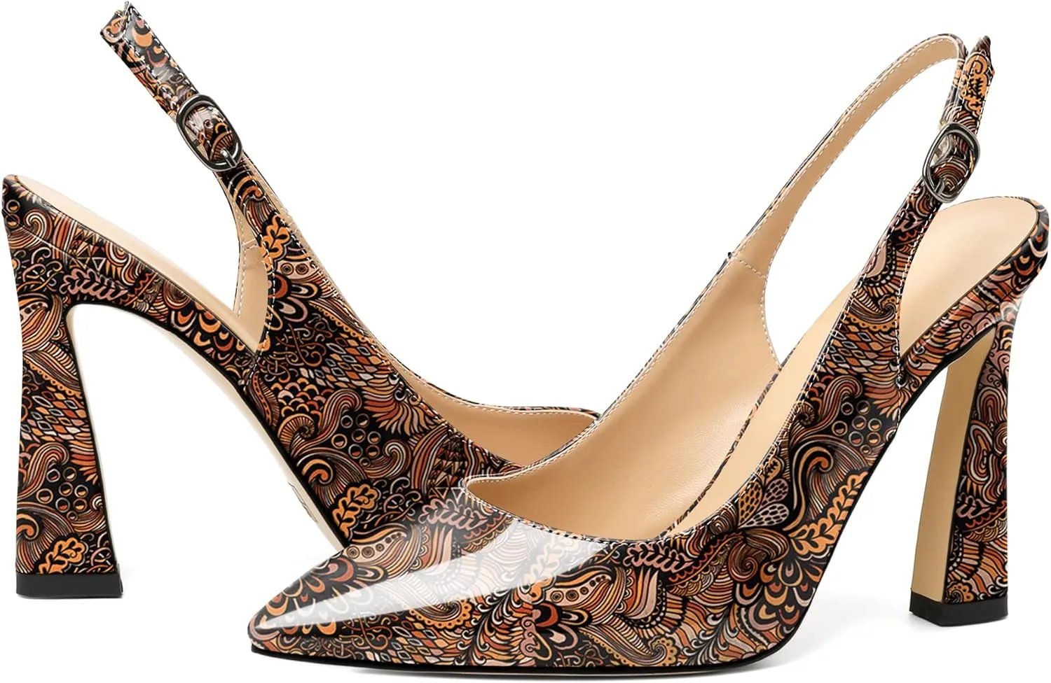 AUMOTED Women's Stilettos High Heels Slingback Pumps Close Pointed Toe Spool Heels Patent Solid Dating Party Dress Shoes 4 Inch