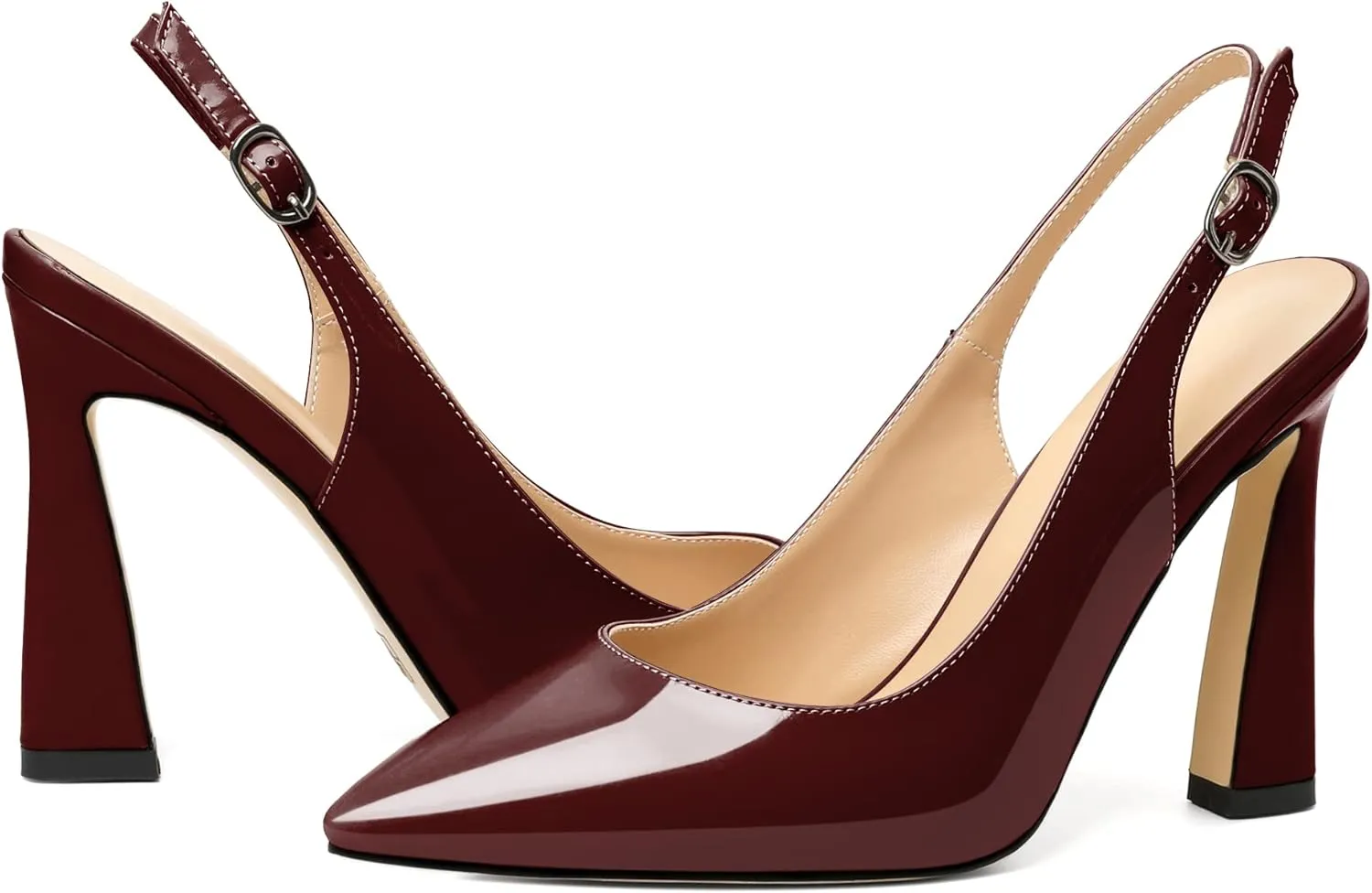 AUMOTED Women's Stilettos High Heels Slingback Pumps Close Pointed Toe Spool Heels Patent Solid Dating Party Dress Shoes 4 Inch
