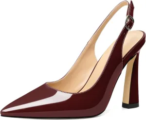 AUMOTED Women's Stilettos High Heels Slingback Pumps Close Pointed Toe Spool Heels Patent Solid Dating Party Dress Shoes 4 Inch