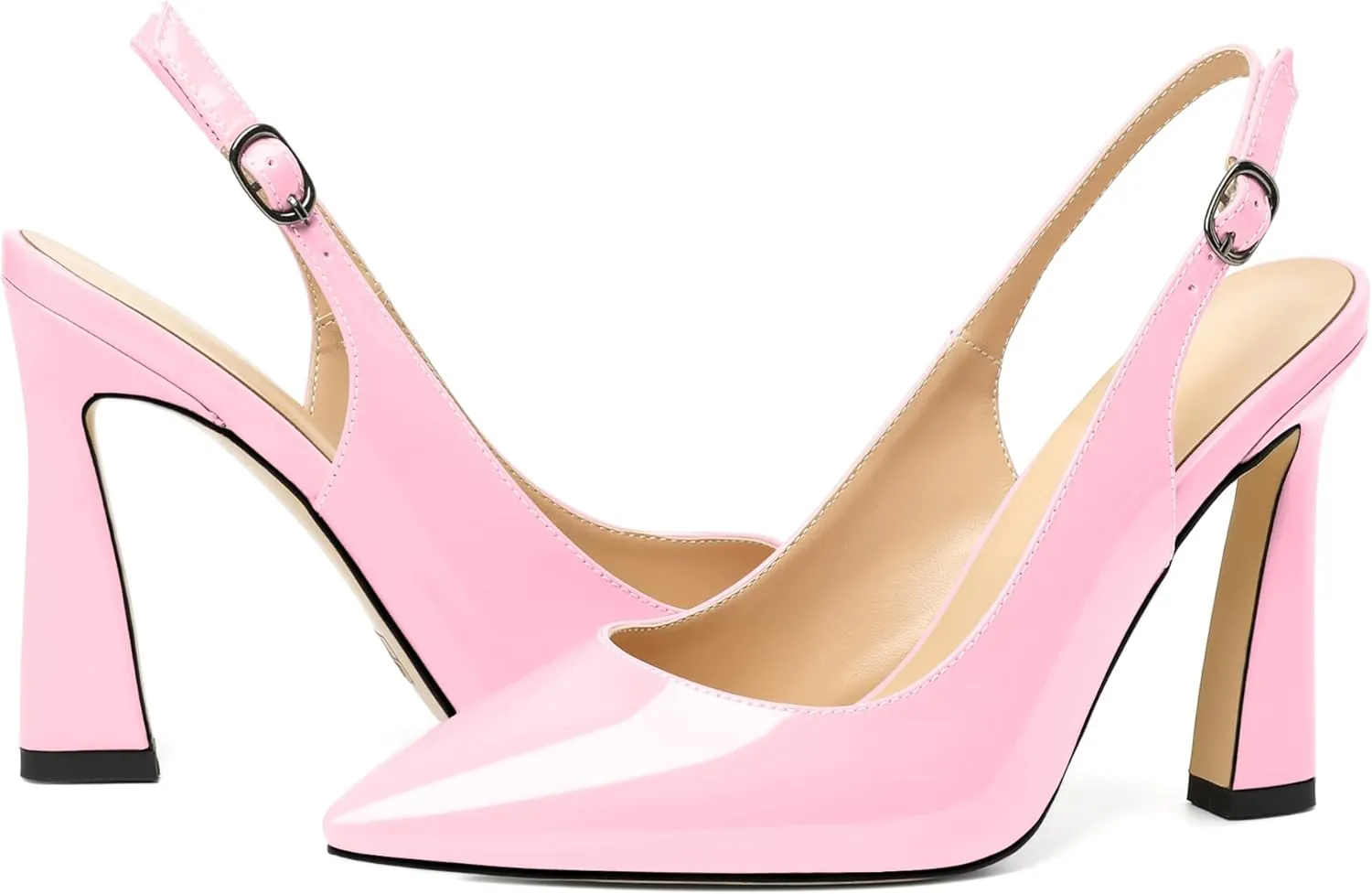 AUMOTED Women's Stilettos High Heels Slingback Pumps Close Pointed Toe Spool Heels Patent Solid Dating Party Dress Shoes 4 Inch