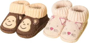 Baby Booties Newborn Infant Hand Crochet Knit Cotton Shoes Booties First Walking Slippers Indoor House Shoes for Baby 2 Pairs
