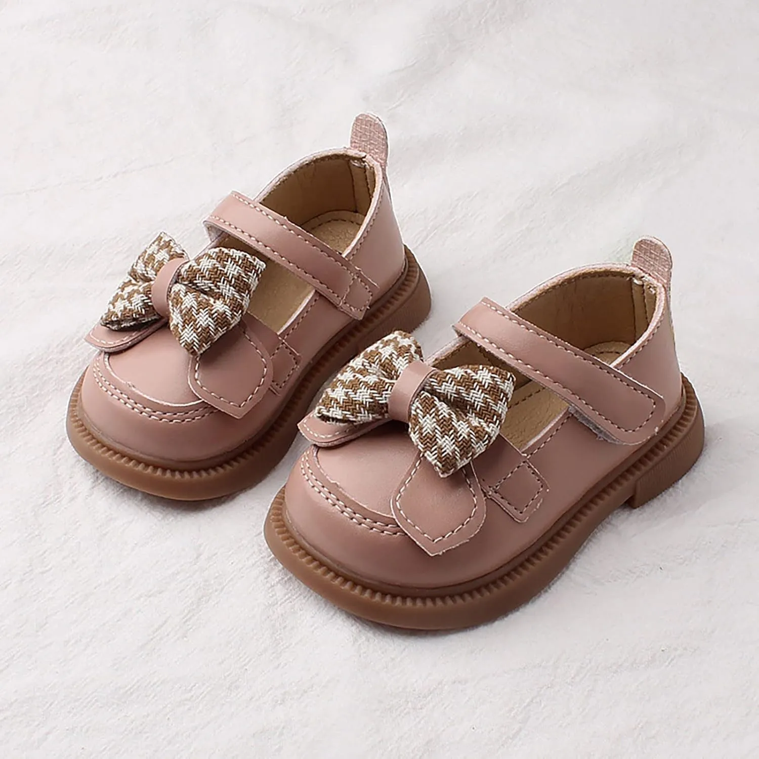 Baby Girls Mary Jane Chunky Flat𝐬 Infant Platform Slip On Heel Leather Round Toe Bow School 𝗨niform Dress Shoes
