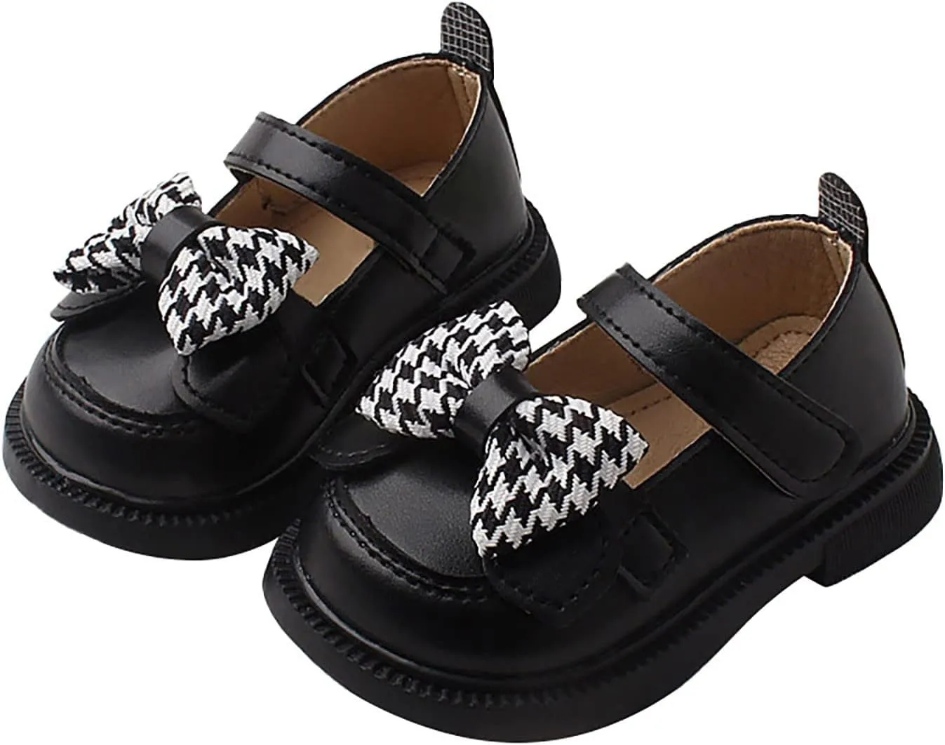 Baby Girls Mary Jane Chunky Flat𝐬 Infant Platform Slip On Heel Leather Round Toe Bow School 𝗨niform Dress Shoes