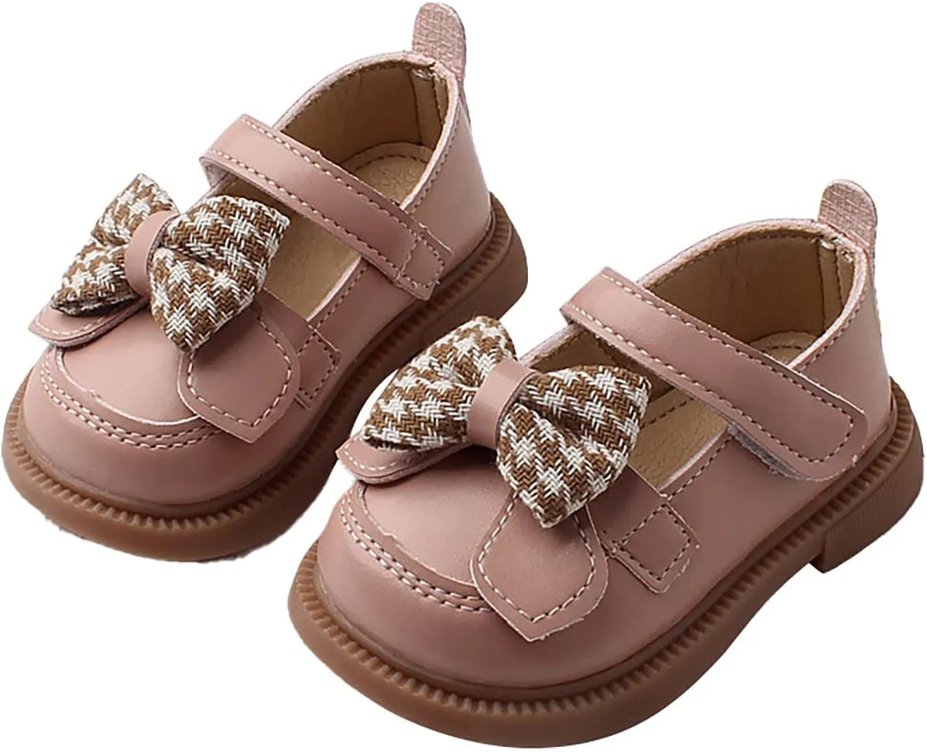 Baby Girls Mary Jane Chunky Flat𝐬 Infant Platform Slip On Heel Leather Round Toe Bow School 𝗨niform Dress Shoes