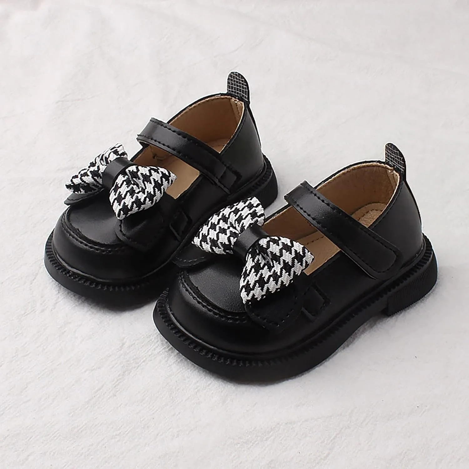 Baby Girls Mary Jane Chunky Flat𝐬 Infant Platform Slip On Heel Leather Round Toe Bow School 𝗨niform Dress Shoes