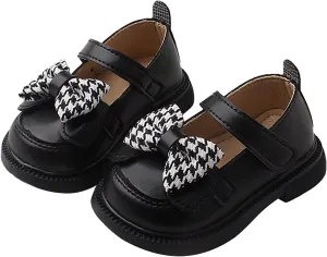 Baby Girls Mary Jane Chunky Flat𝐬 Infant Platform Slip On Heel Leather Round Toe Bow School 𝗨niform Dress Shoes