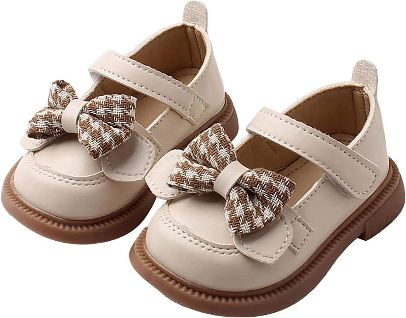 Baby Girls Mary Jane Chunky Flat𝐬 Infant Platform Slip On Heel Leather Round Toe Bow School 𝗨niform Dress Shoes
