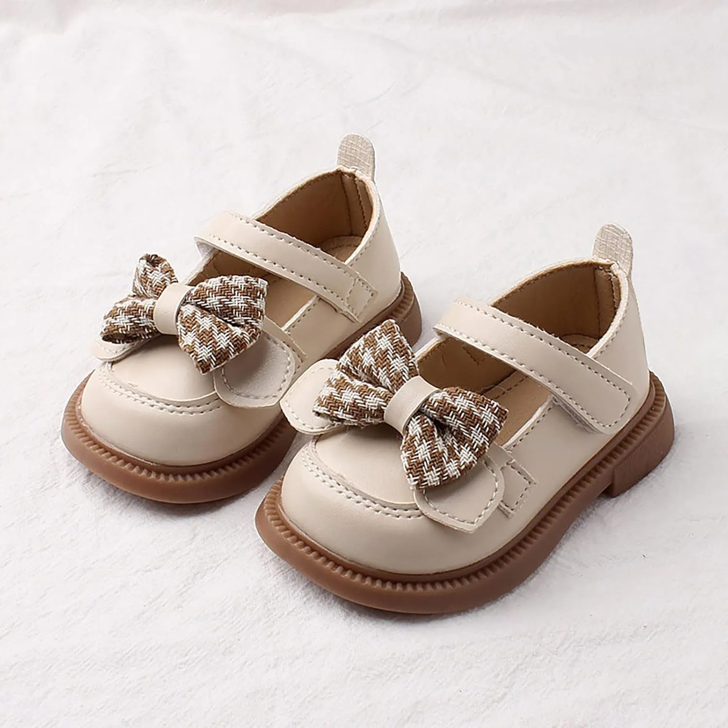 Baby Girls Mary Jane Chunky Flat𝐬 Infant Platform Slip On Heel Leather Round Toe Bow School 𝗨niform Dress Shoes