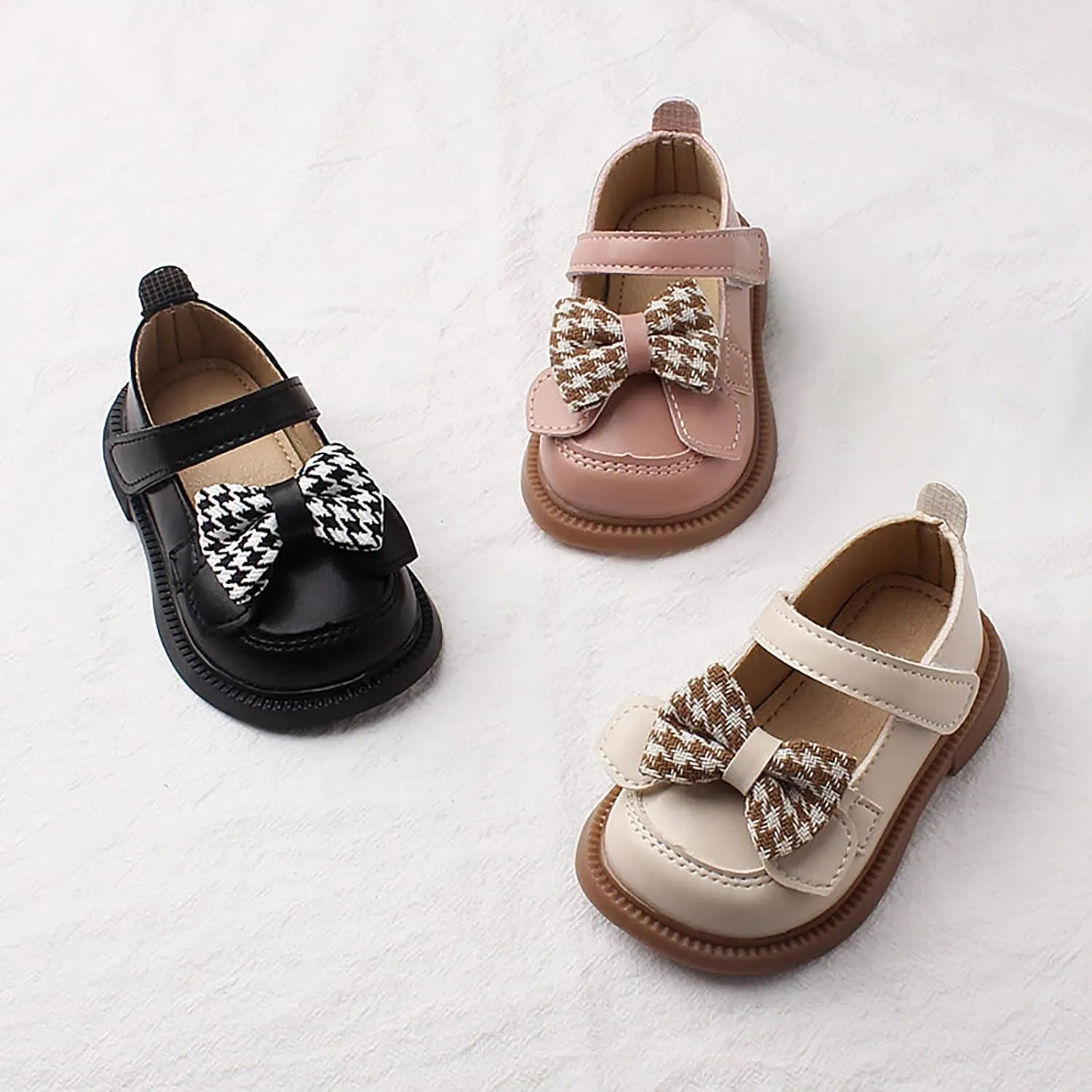 Baby Girls Mary Jane Chunky Flat𝐬 Infant Platform Slip On Heel Leather Round Toe Bow School 𝗨niform Dress Shoes