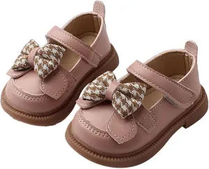 Baby Girls Mary Jane Chunky Flat𝐬 Infant Platform Slip On Heel Leather Round Toe Bow School 𝗨niform Dress Shoes