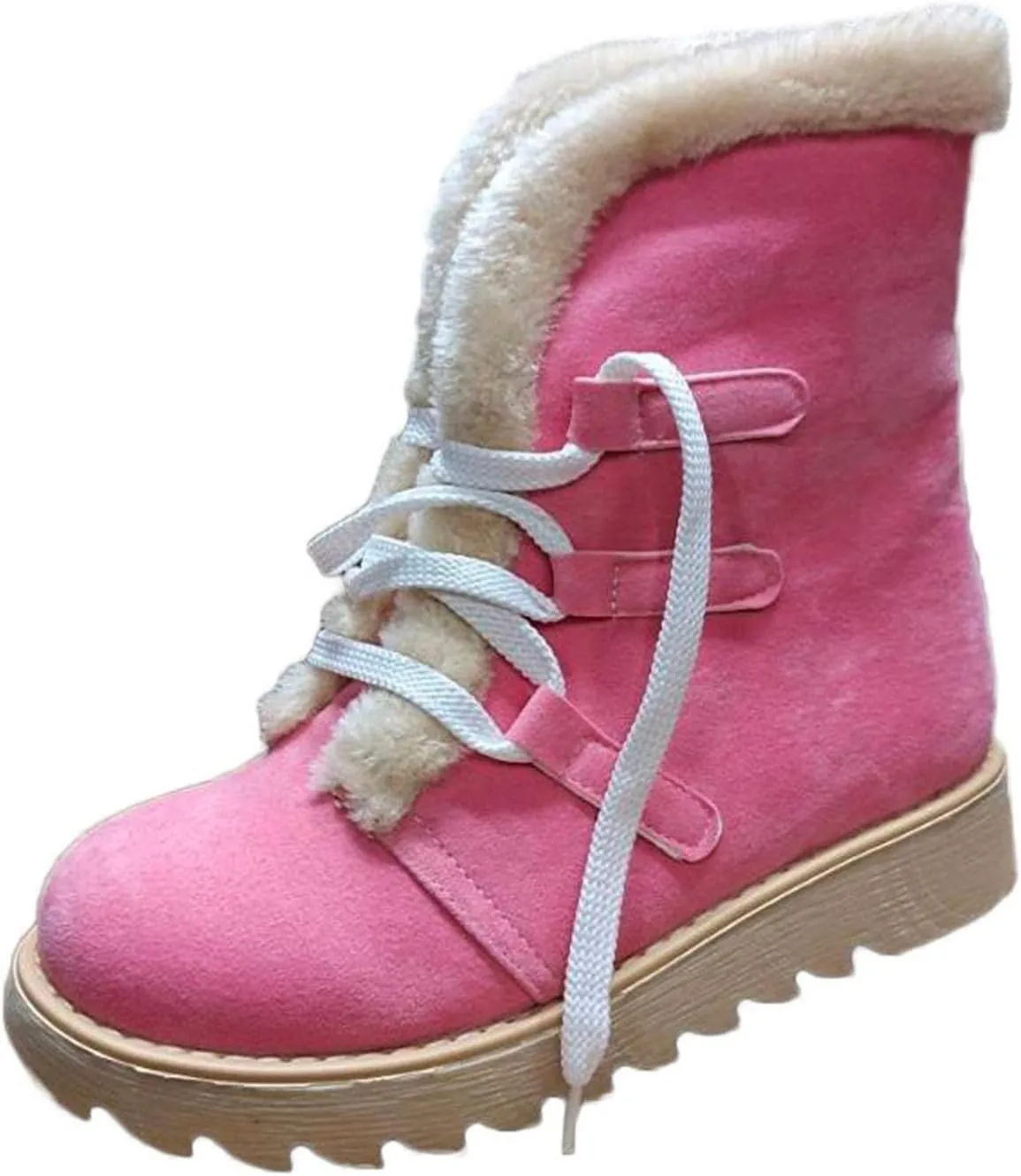 Bcshiye Women's Mid Calf Winter Snow Boots Faux Fur Warm Outdoor Walking Non Slip Casual Flat Lace-up Ankle Booties