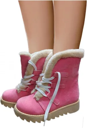Bcshiye Women's Mid Calf Winter Snow Boots Faux Fur Warm Outdoor Walking Non Slip Casual Flat Lace-up Ankle Booties