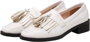 Betastella Women's Low Heel Tassel Loafers Chunky Pull On Square Toe Pumps