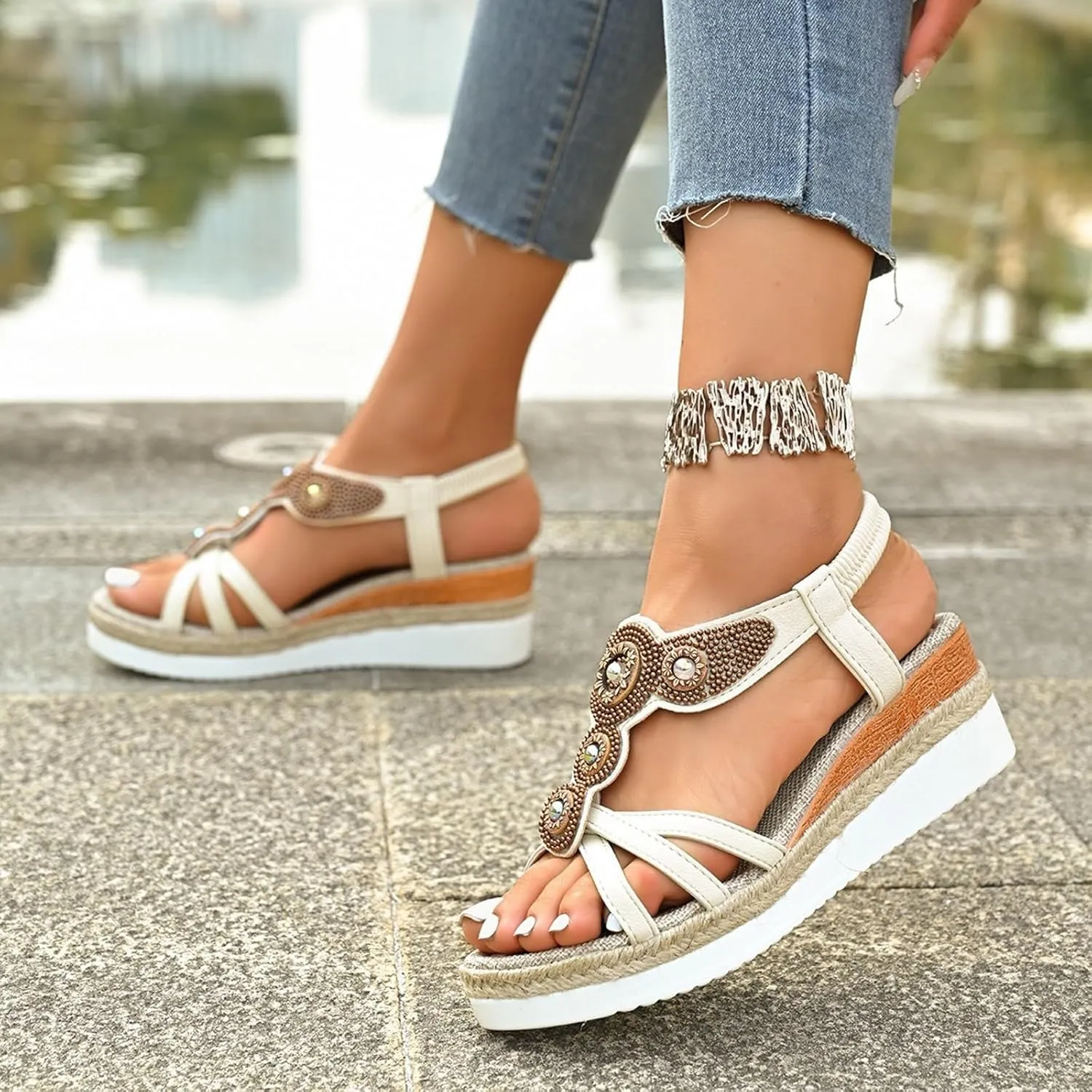 Bohemian Women's Sandals With Mid Heel Design Everyday Wear Perfect Casual Outfits Insoles for Sandals